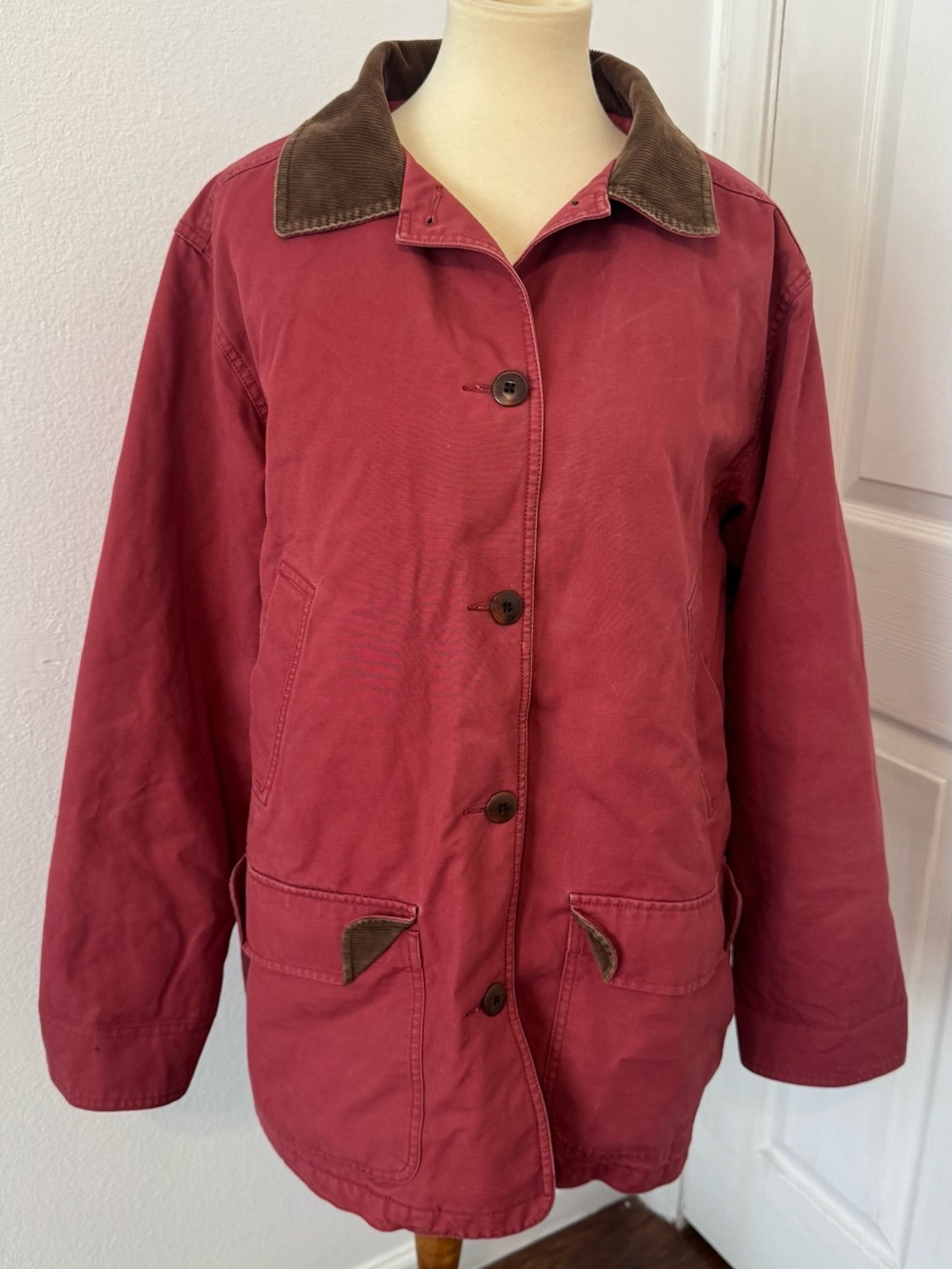 LL Bean Barn Coat Chore Jacket Adirondack Field Utility Red Corduroy Trim XL